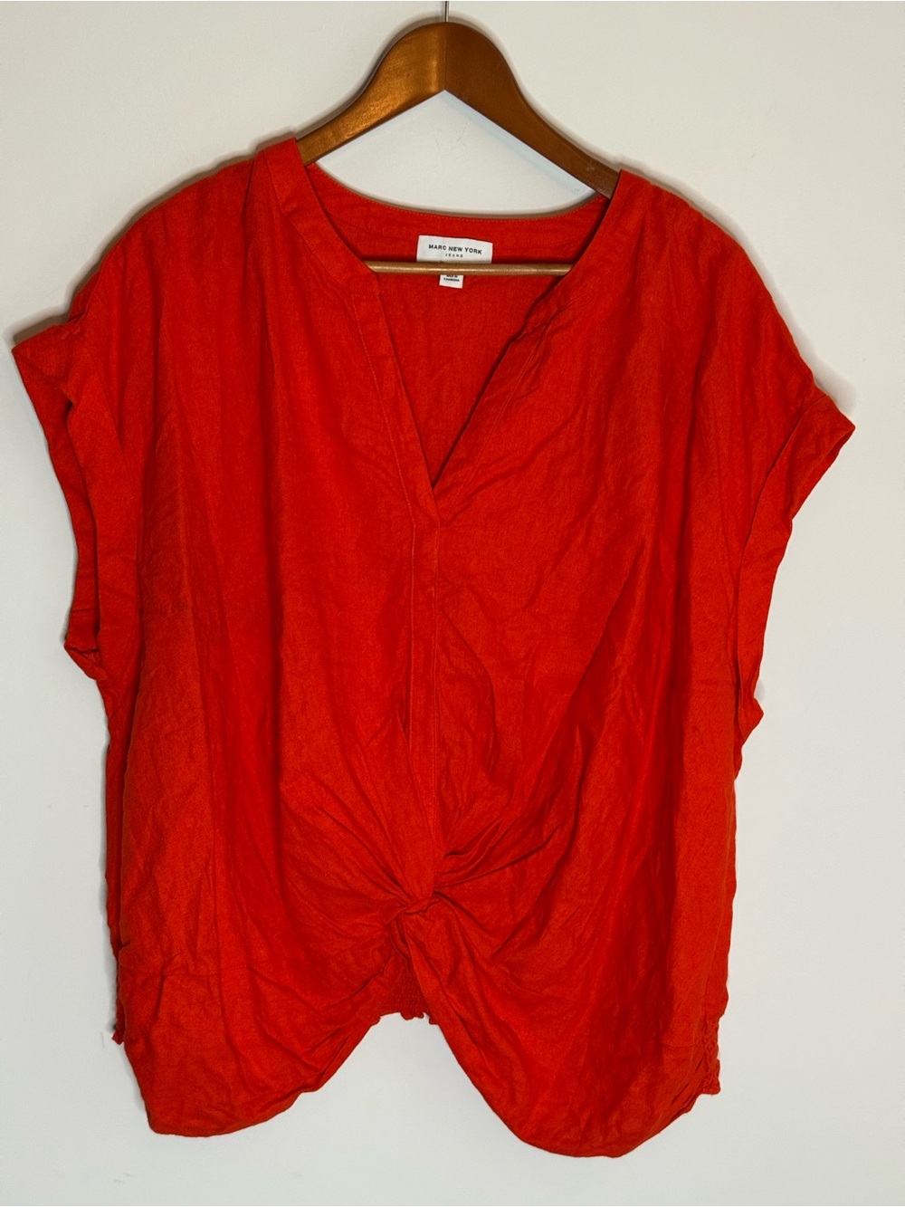 Marc New York Jeans Rust Orange Linen Blend Front Twist Top 2X Short Sleeve